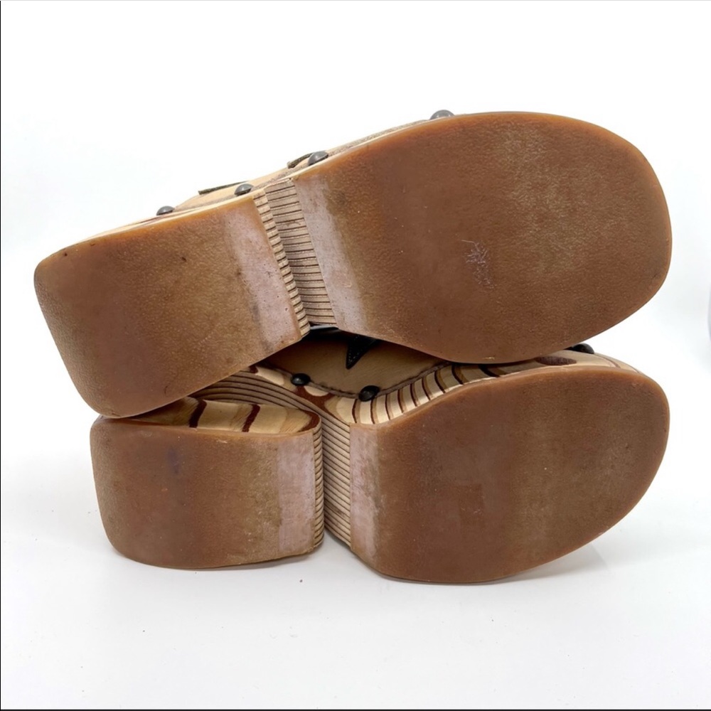 OAK DESTROY Vintage Y2K Platform Chunky Wooden Wedge Leather Sandal Women 8 8.5 - Picture 10 of 13